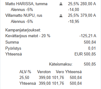 alennukset kuitilla