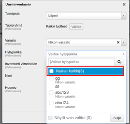 inventaario valitse kaikki