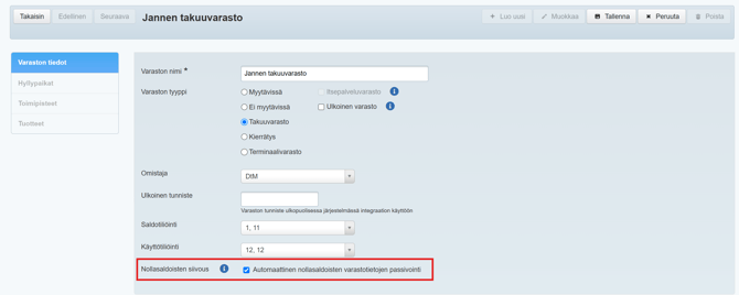 nollasaldoisten passivointi