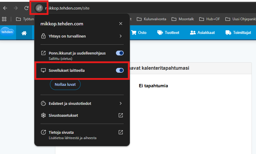 sovelluksen salliminen