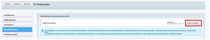 tunnistautumisen poisto