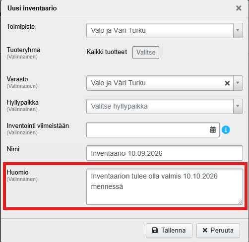 inventoinnin huomiokenttä